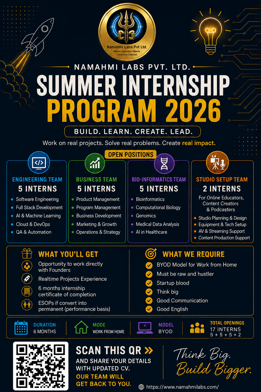 Namahmi Labs Summer Internship Program 2026 campaign poster